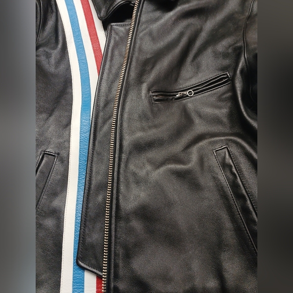 Vanson Motorcycle Bike Black Leather Jacket with Red, White, and Blue Accents. - Picture 11 of 15